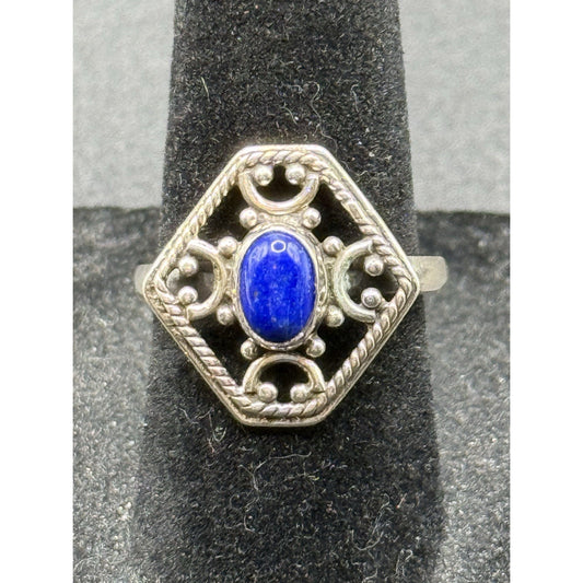 Excellent Used Condition Sterling Silver Genuine Lapis Ring Size 7.00 925 P19