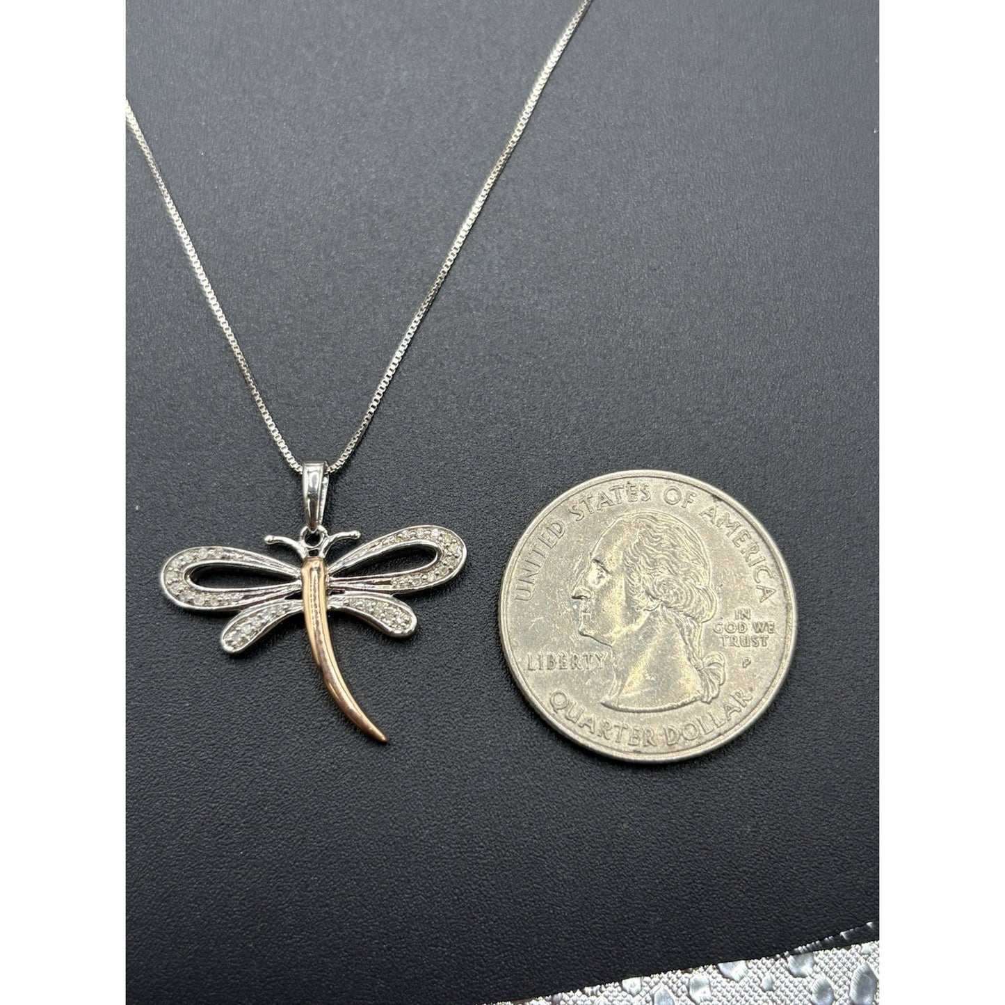 18" NewCondition SterlingSilver Rose Accent 1/10th Diamond Dragonfly Necklace
