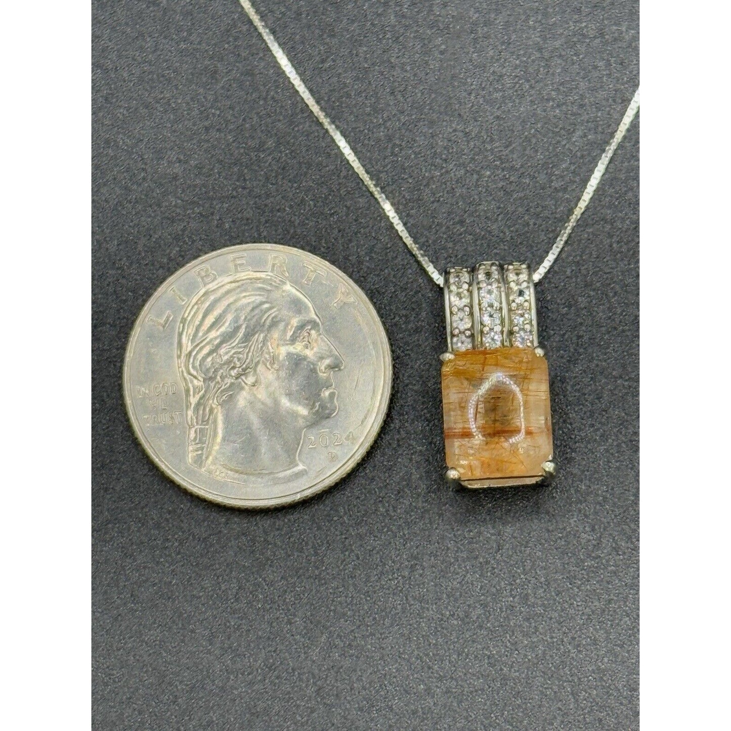 TGGC 18” Rutilated Quartz Pendant Necklace Sterling Silver M20