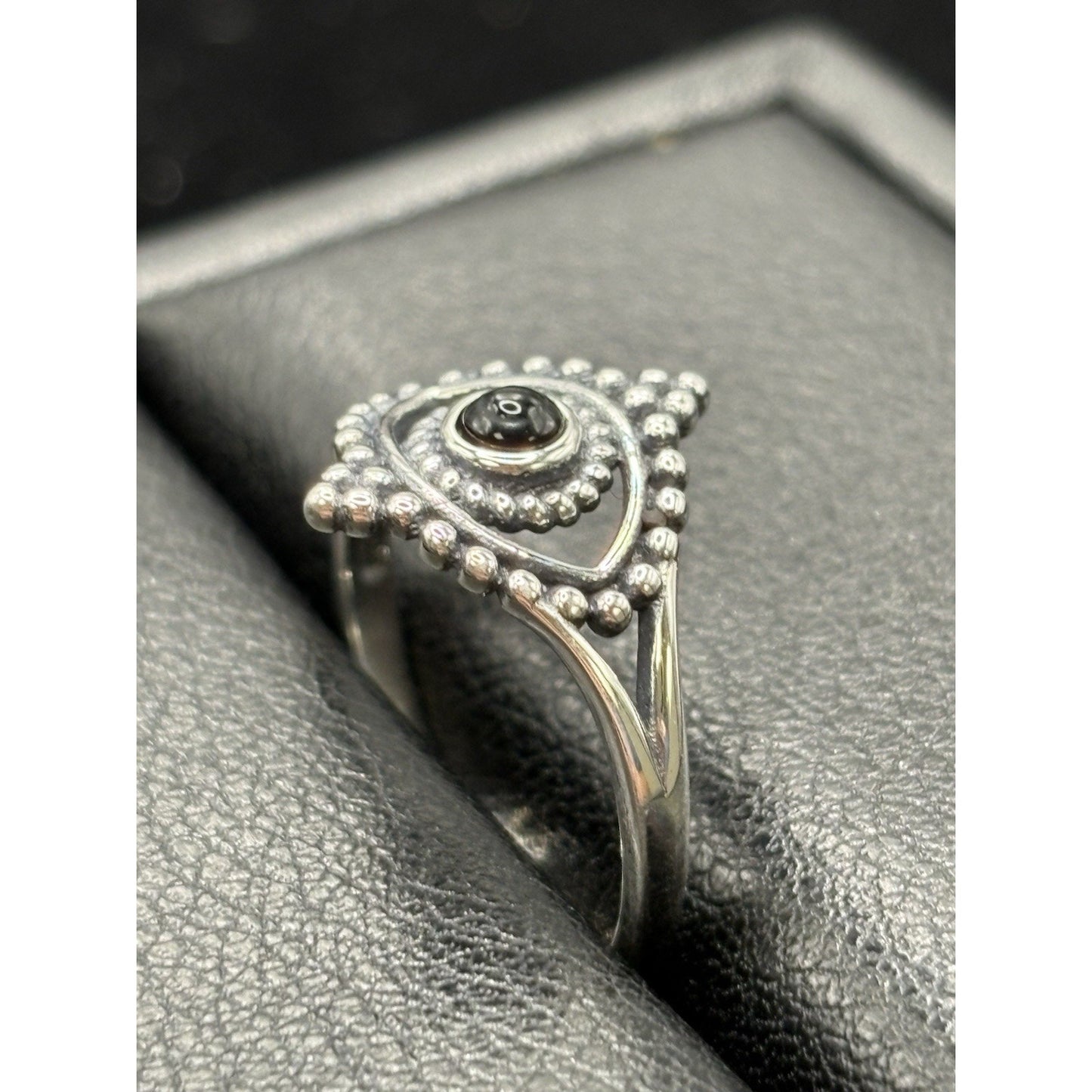 New Condition Sterling Silver Evil Eye Onyx Ring Size 7