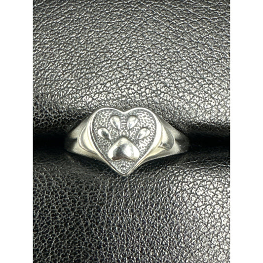 New Condition Sterling Silver Heart Paw Pet Print Ring 925 Size 7