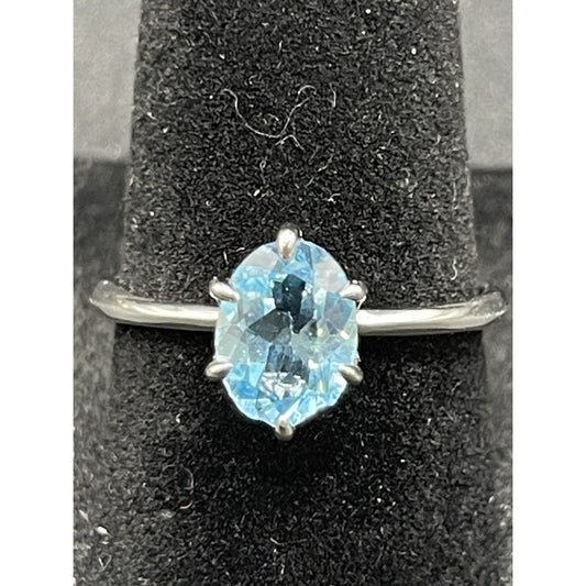 New Condition Sterling Silver Genuine Blue Topaz 8x6MM Size 7.00