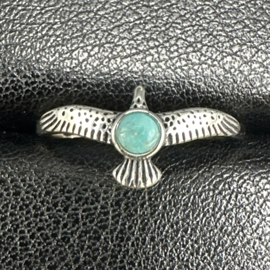 New Condition Sterling Silver Turquoise Thunderbird Ring 925 Size 7