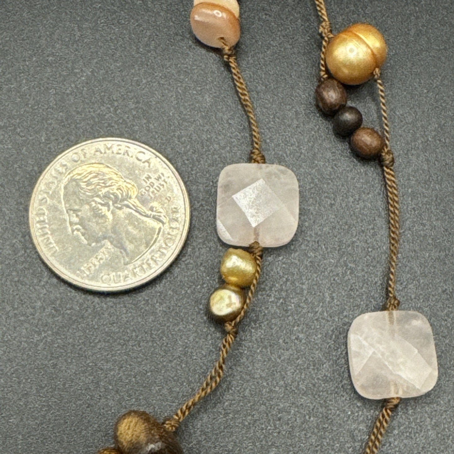 35” Sterling Silver Silpada Quartz Pearl Quartz Agate Rope Necklace T30