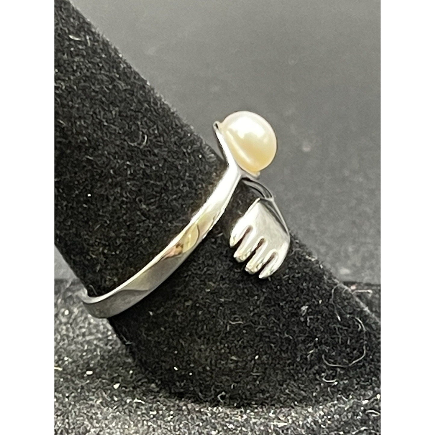 New Condition Sterling Silver Genuine Pearl Fork Spoon Ring Size 7.00