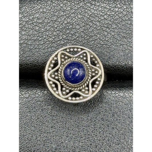 EUC Sterling Silver Genuine Lapis Open-work Ring Size 7.00 925 Q21