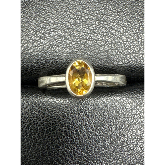 Sterling Silver Genuine Citrine Ring 925 Size 8.25 Scroll Shank R20