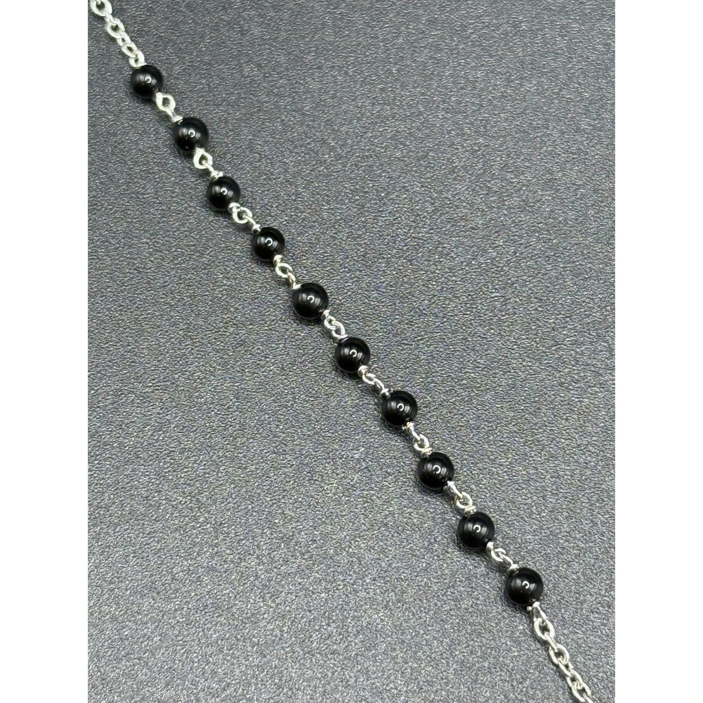 New Condition 18” Sterling Silver Bead Rosary Necklace 925