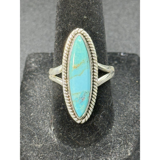 New Condition Sterling Silver Turquoise Oblong Ring Size 7.00