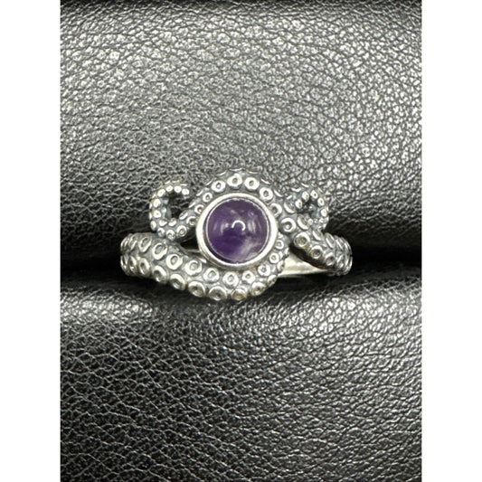 New Condition Sterling Silver Amethyst Octopus Ring 925 Size 7