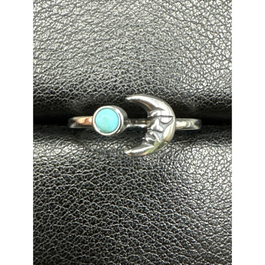 New Condition Sterling Silver Turquoise Crescent Moon Ring 925 Size 7