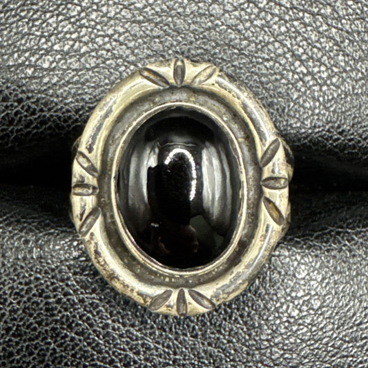 Vintage Southwestern Sterling Silver Onyx Ring 925 Size 8 Q28