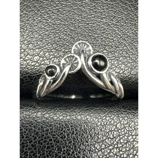 New Condition Sterling Silver Genuine Onyx Mushrooms Ring Size 7
