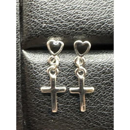 New Condition Onyx Heart Cross Dangle Earrings 925