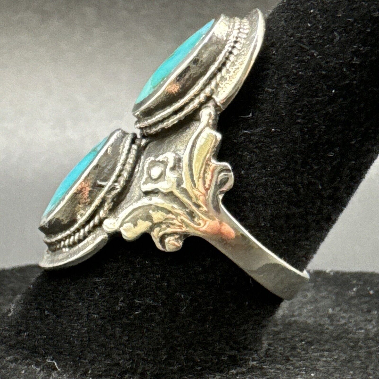 New Condition Sterling Silver Double Turquoise Ring 925 Size 10.5