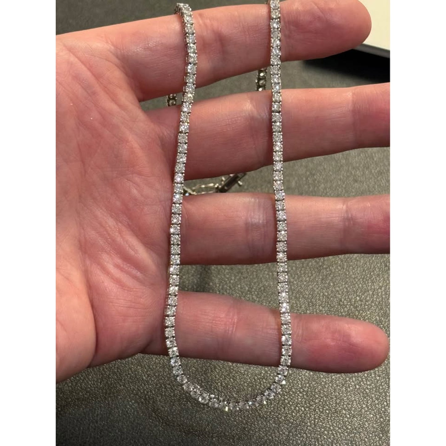New 14k White Gold Tennis Necklace 12.57 Carat Total Weight Lab Grown Diamonds. E-F Color VS Clarity