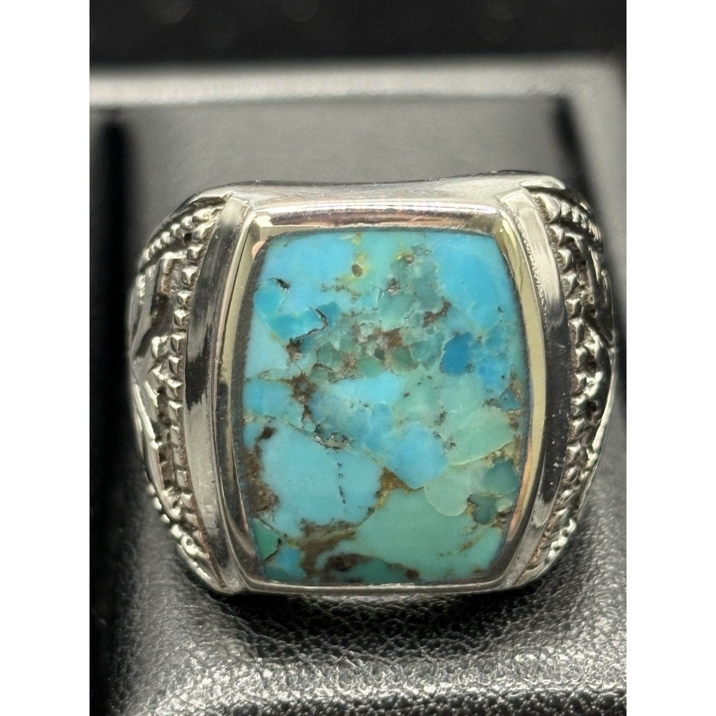 New Condition Sterling Silver Turquoise Ring Turkish Design Size 9