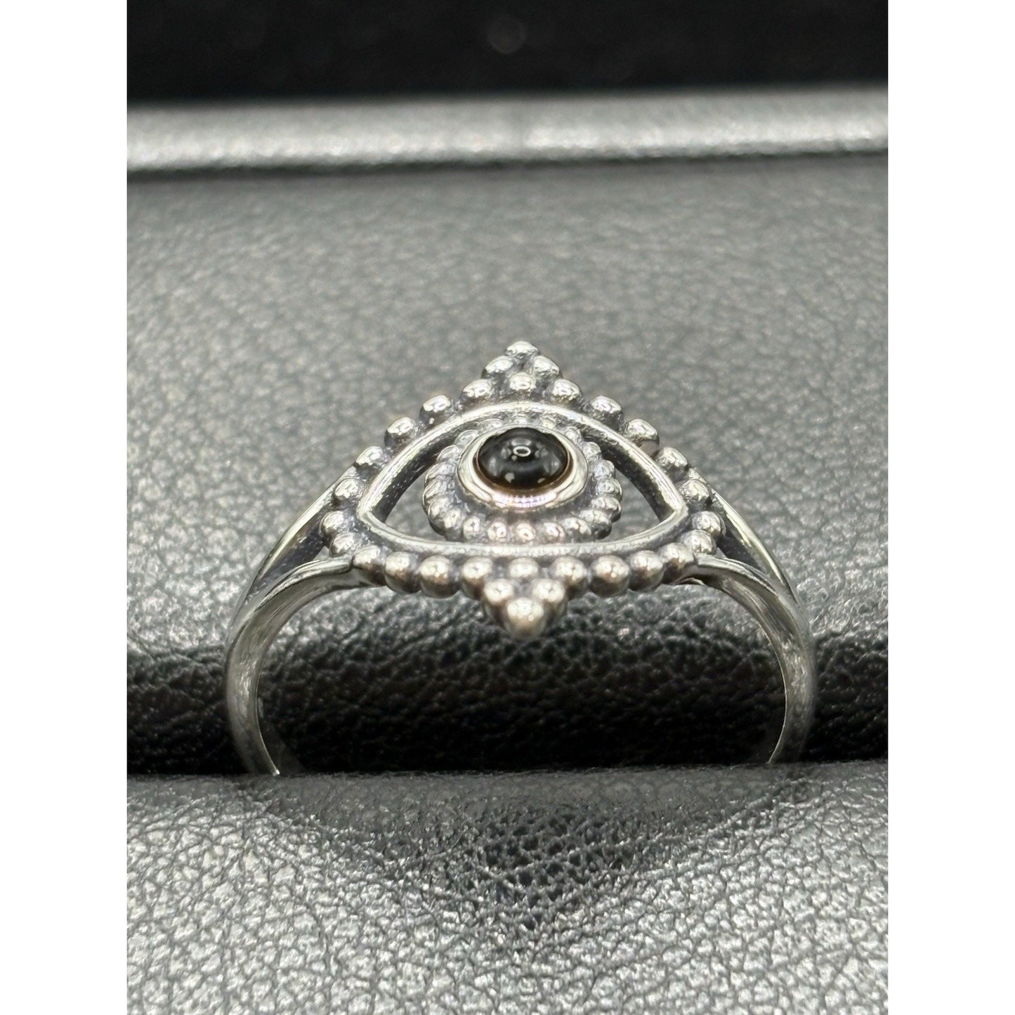 New Condition Sterling Silver Evil Eye Onyx Ring Size 7