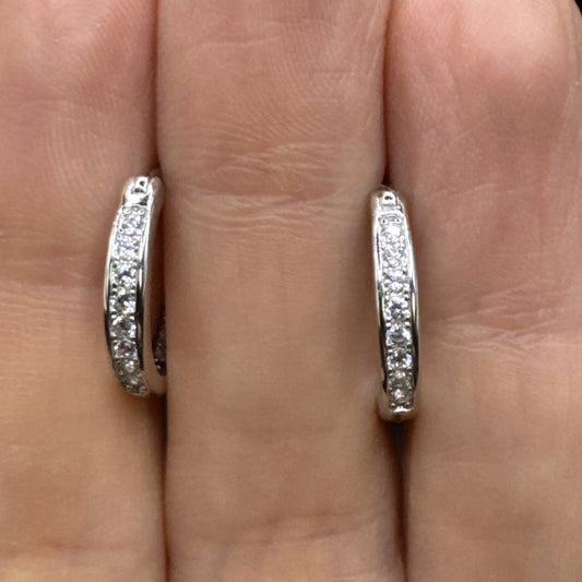 New Condition Sterling Silver CZ Huggie Hoops 16mm 925