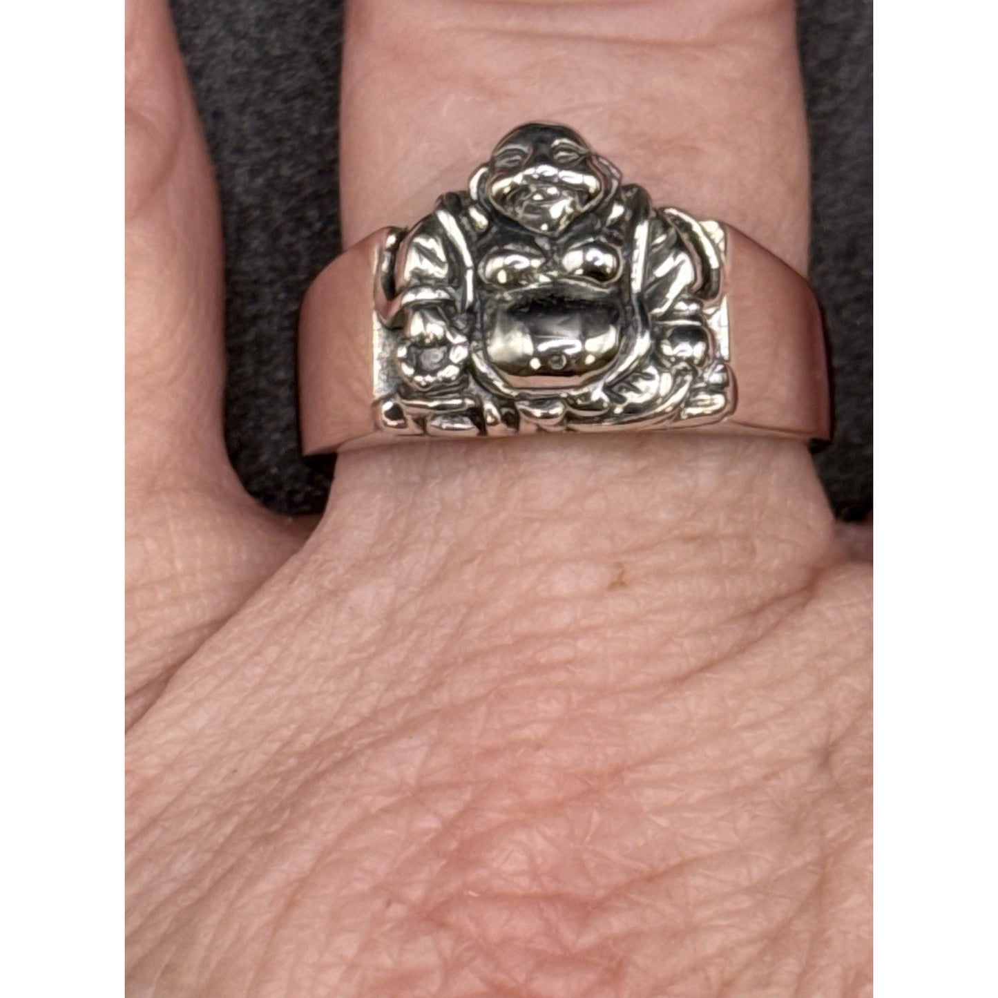 New Condition Sterling Silver Happy Buddha Ring Size 10.00 Gents