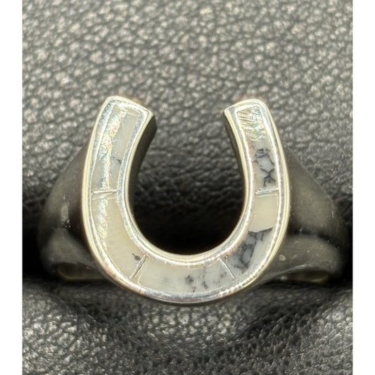New Condition Sterling Silver White Jasper Horseshoe Ring Size 9
