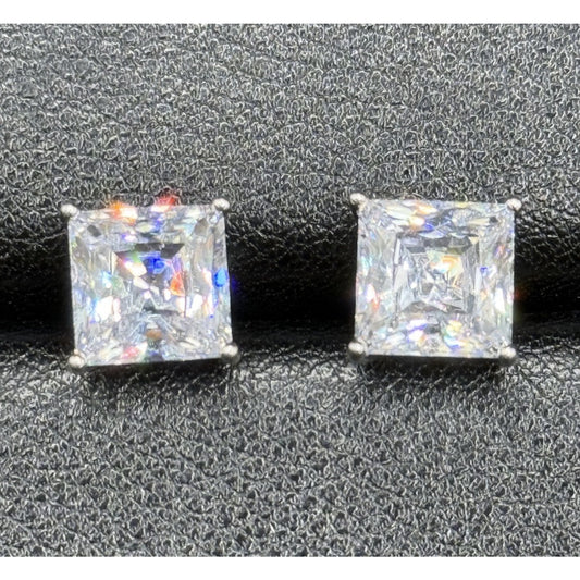 Sterling Silver 8MM Princess Cut Cubic Zirconia Stud Earrings P3