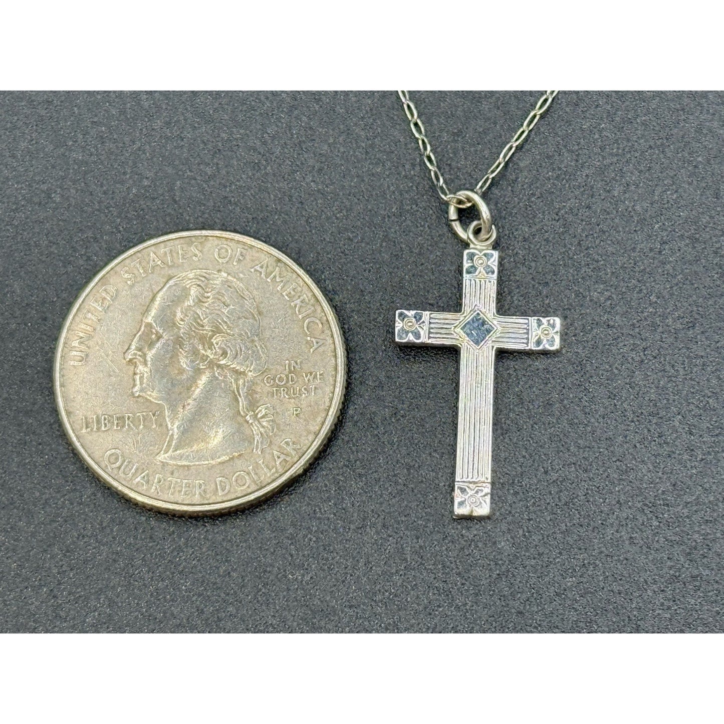 22” Vintage Sterling Silver Theda Cross Pendant Necklace 925 P11