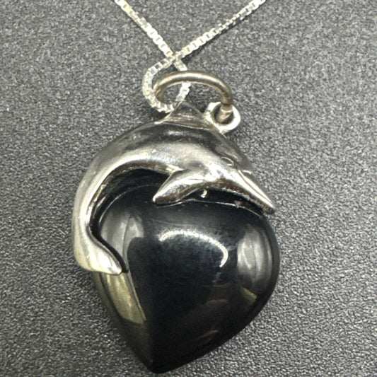 18” Sterling Silver Dolphin In Nyx Pendant Necklace 925 N1
