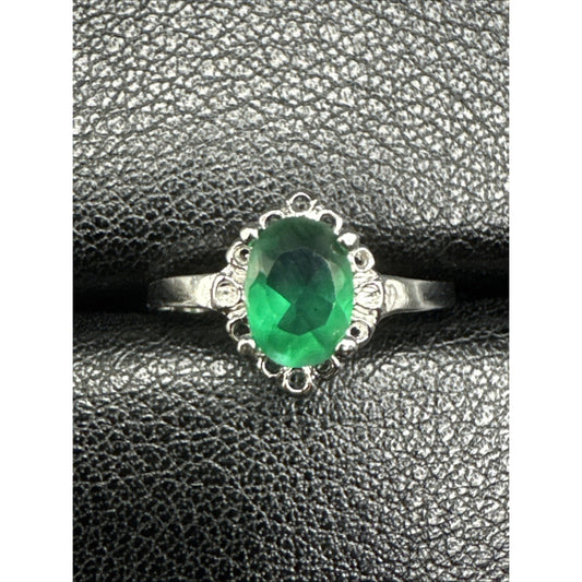 New Condition Sterling Silver Lab Created Emerald Solitaire Ring 925 Size 7