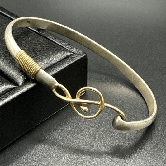 6.75” 18k Sterling Silver Musical Note Cuff Bracelet 925 R02