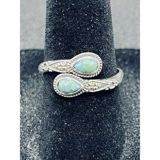 New Condition Sterling Silver Turquoise Bypass Ring Size 7.00 I16