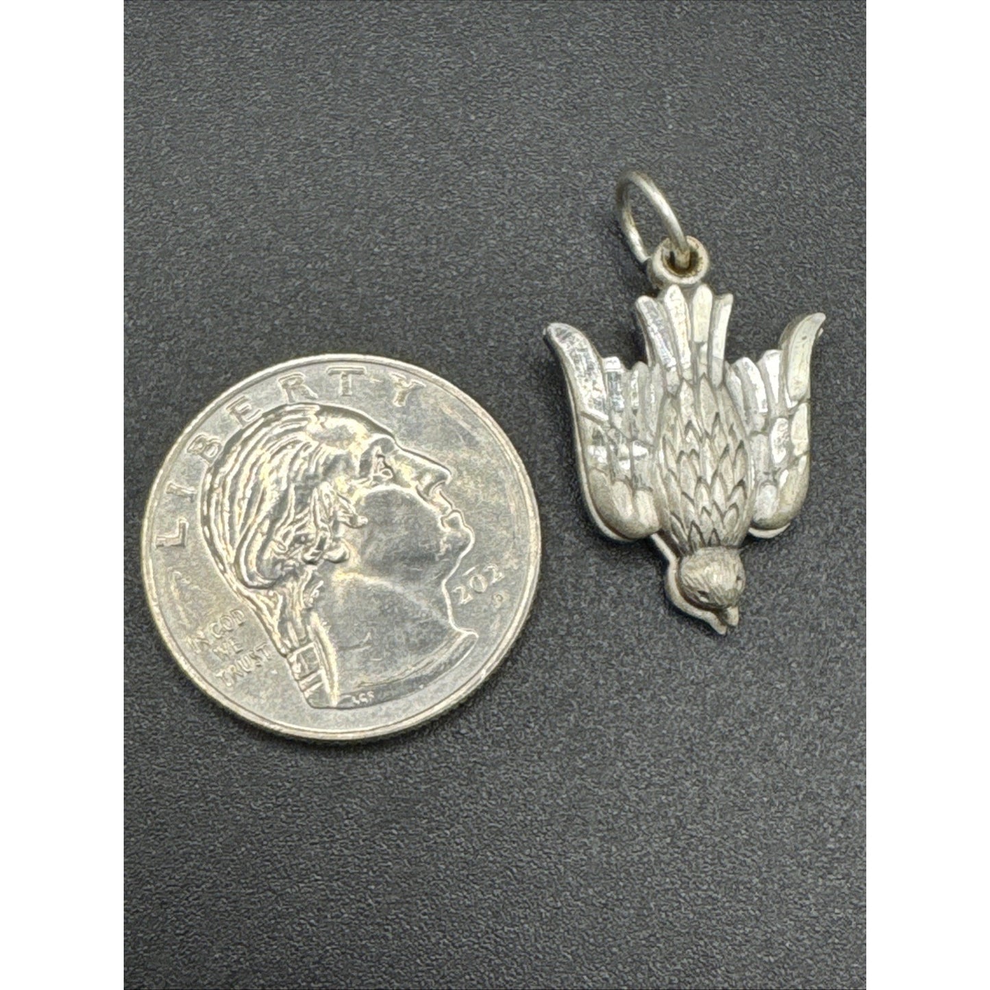 Vintage Sterling Silver Double Dove Blue Enamel Charm Pendant 925 R06