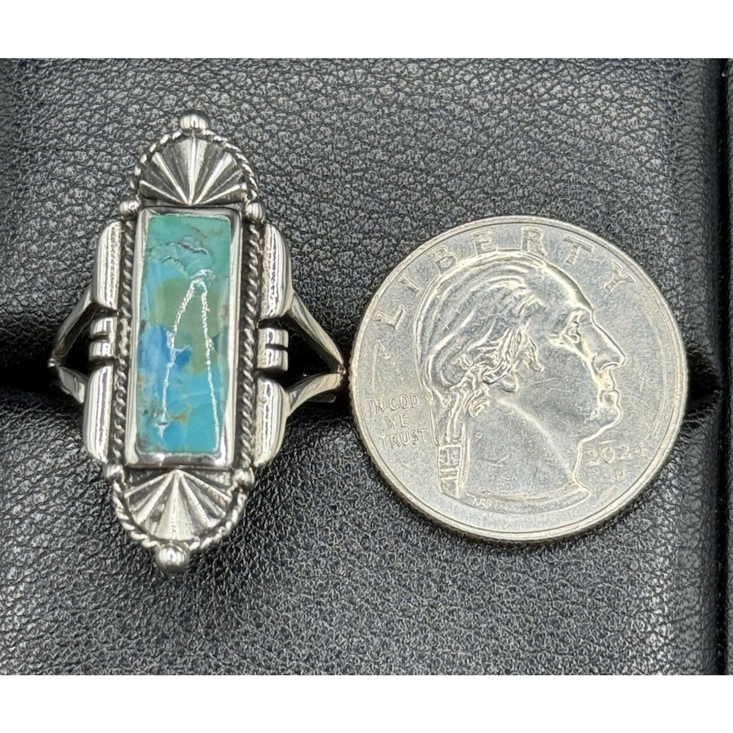 New Condition Sterling Silver Art Deco Turquoise Ring Size 9.50 925