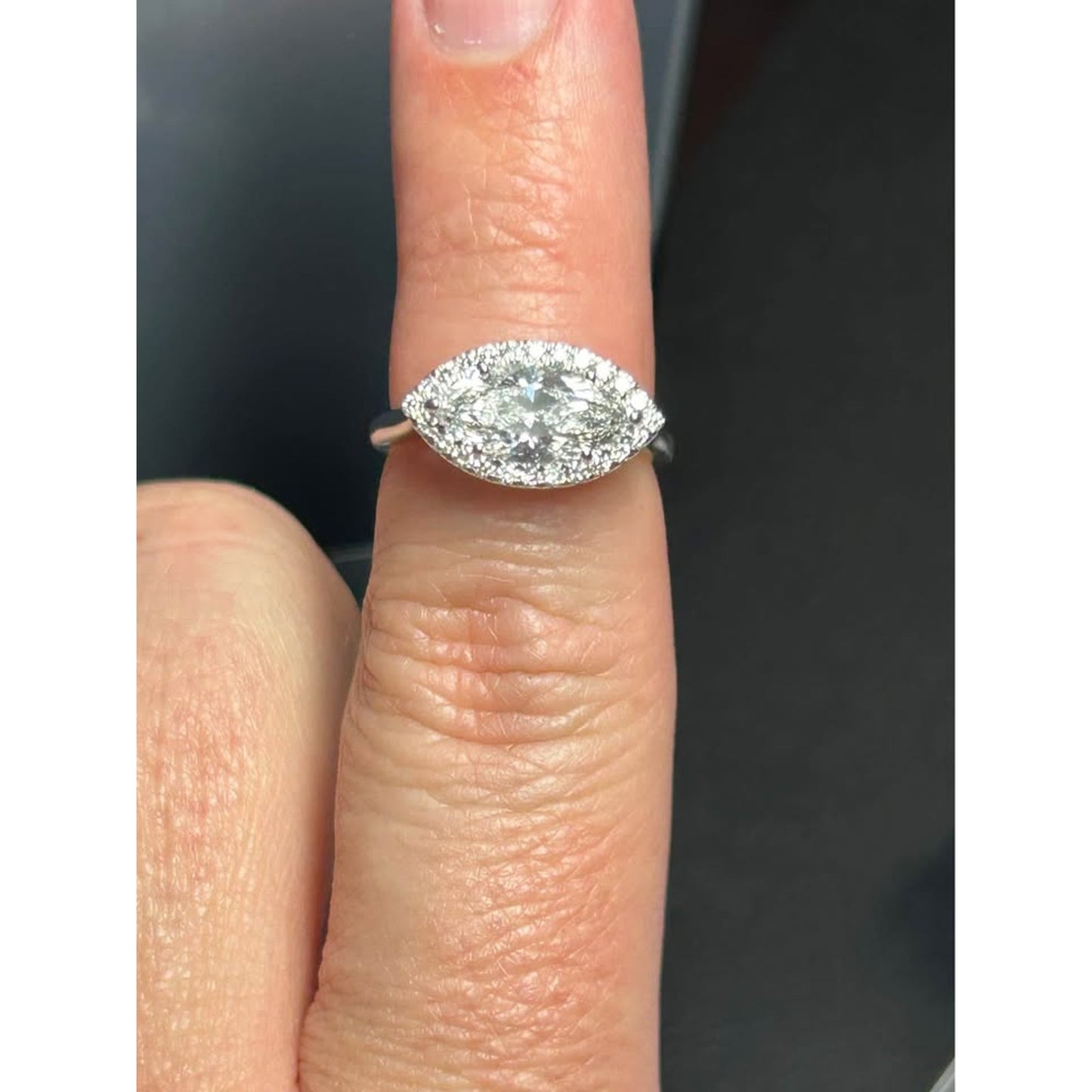 14k White Gold East West Marquise Halo Lab Grown Diamond Ring