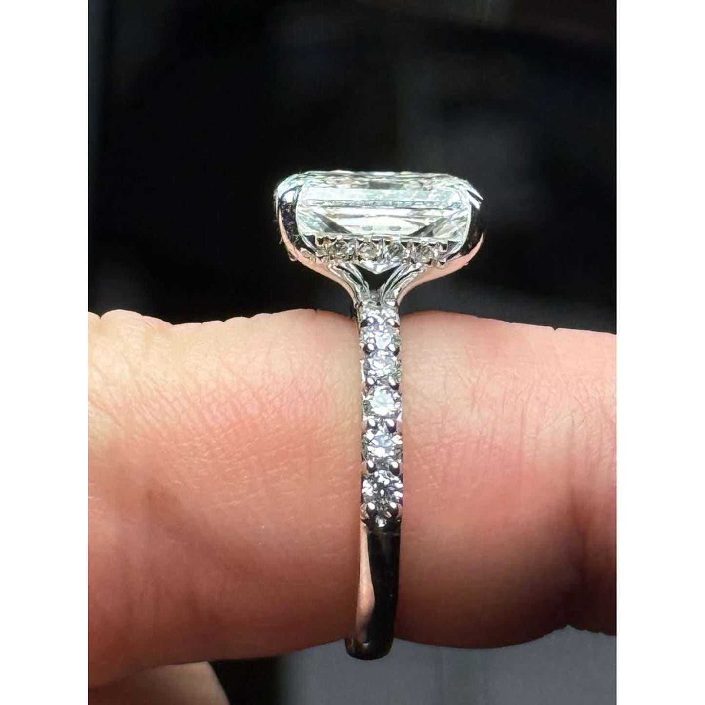 Brand New 14k White Gold 4.01 Carat Radiant Lab Grown Ring E Color VS1 Clarity IGI