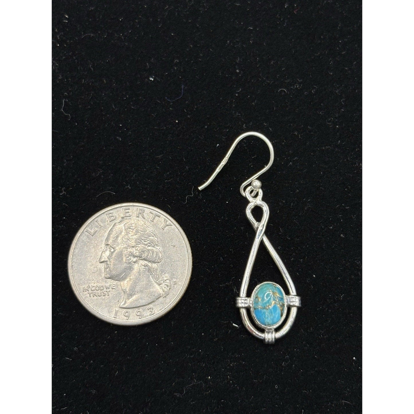 New Condition Sterling Silver Copper Turquoise Dangle Earrings 925