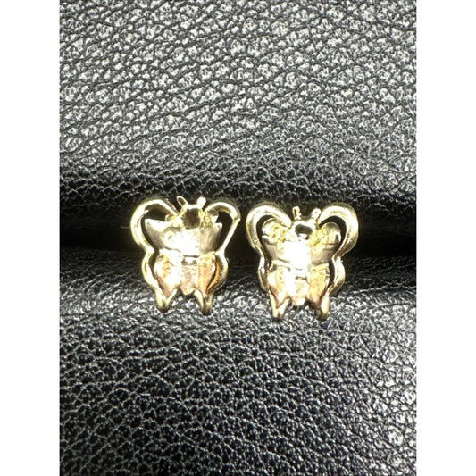 New Condition 14k Triple Gold Butterfly Drop Stud Earrings