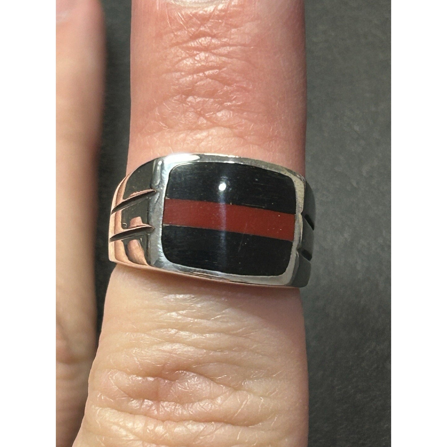 New Condition Sterling Silver Onyx Jasper Ring Size 6.50