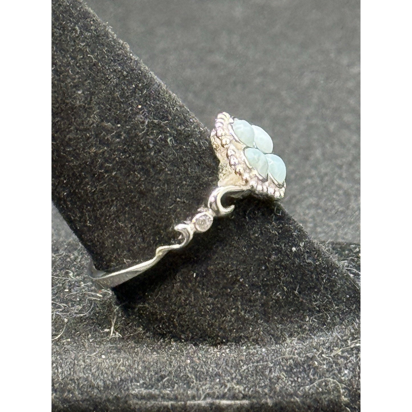 NC Sterling Silver Laramar Cubic Zirconia Ring Size 7.00 Four Leaf Clover