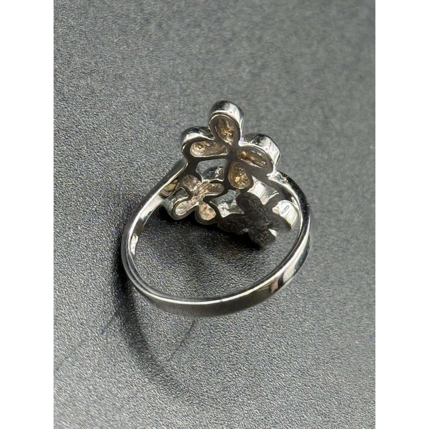 New Condition Sterling Silver Rose Gold Tri Color Plumeria Ring Size 7.00
