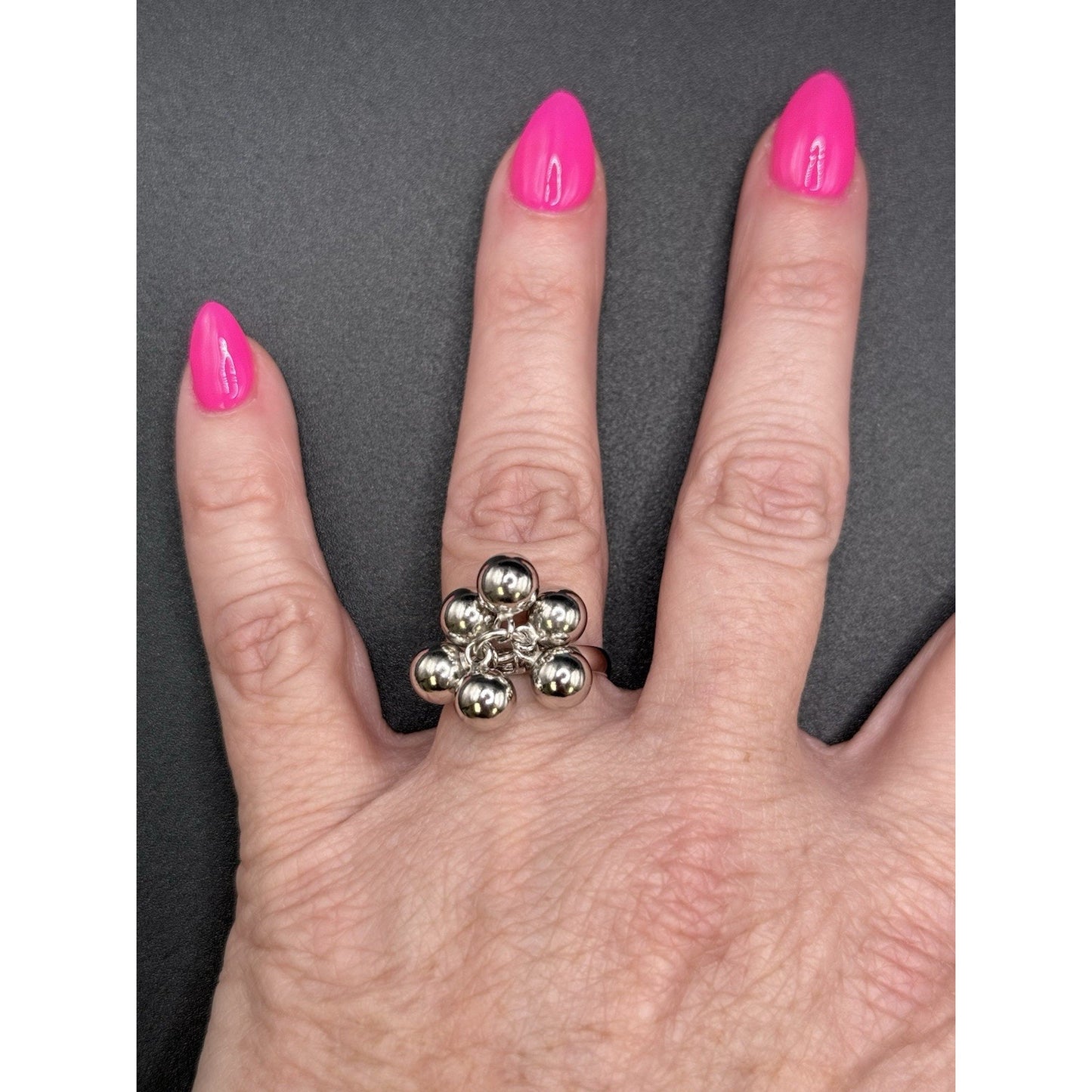 New Condition Sterling Silver Dangling Beads Ring Size 7.00 925