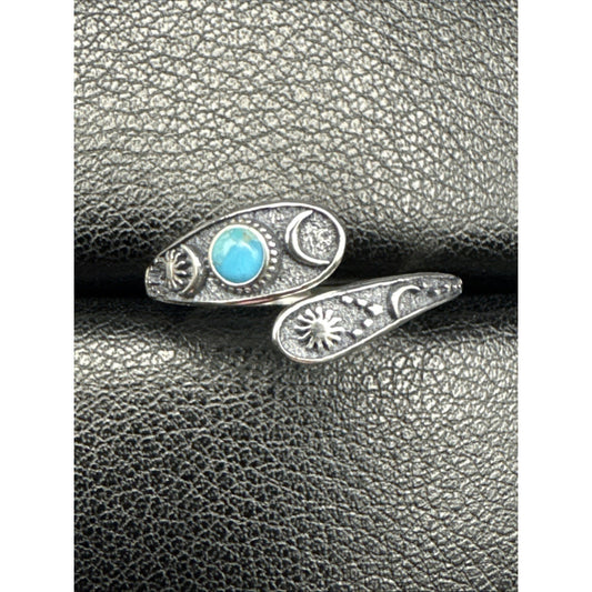 New Condition Sterling Silver Turquoise Celestial Sun Moon Stars Ring Size 7