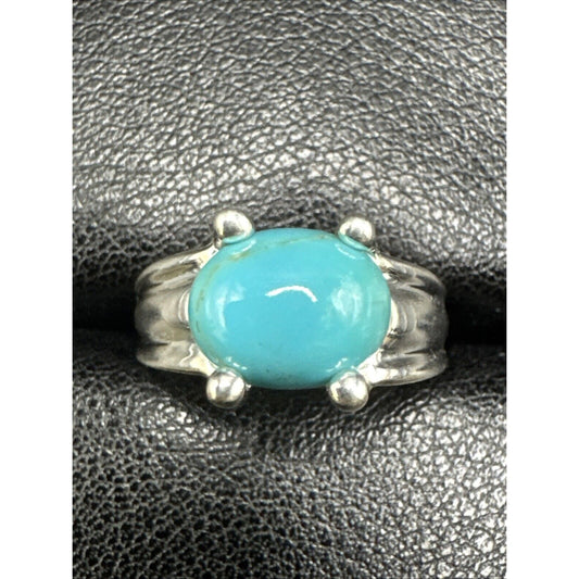 Sterling Silver Turquoise Solitaire Ring 925 Size 6 K30