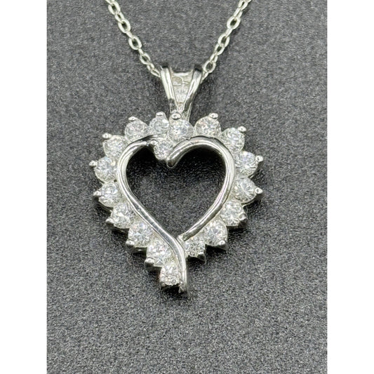 18” Sterling Silver Cubic Zirconia Heart Pendant Necklace 925 N13
