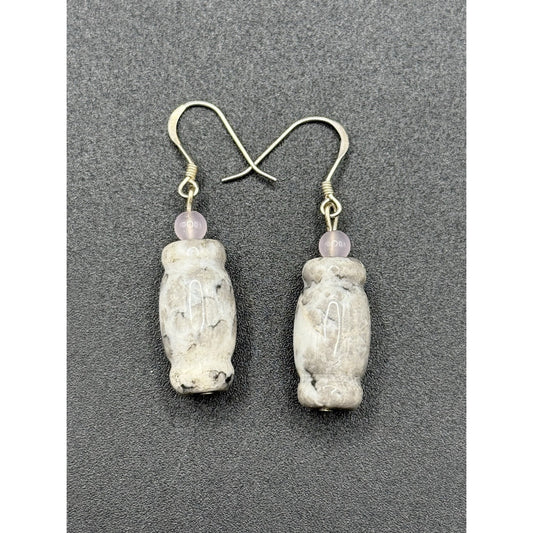 Vintage Sterling Silver Pink Quartz Stone Dangle Earrings N19