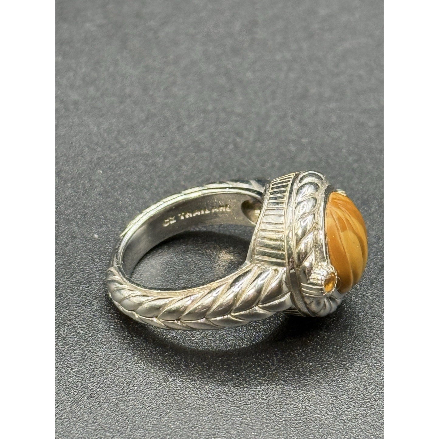 Judith Ripka Sterling Silver Citrine Carved Gem Ring Size 5.00 Q15