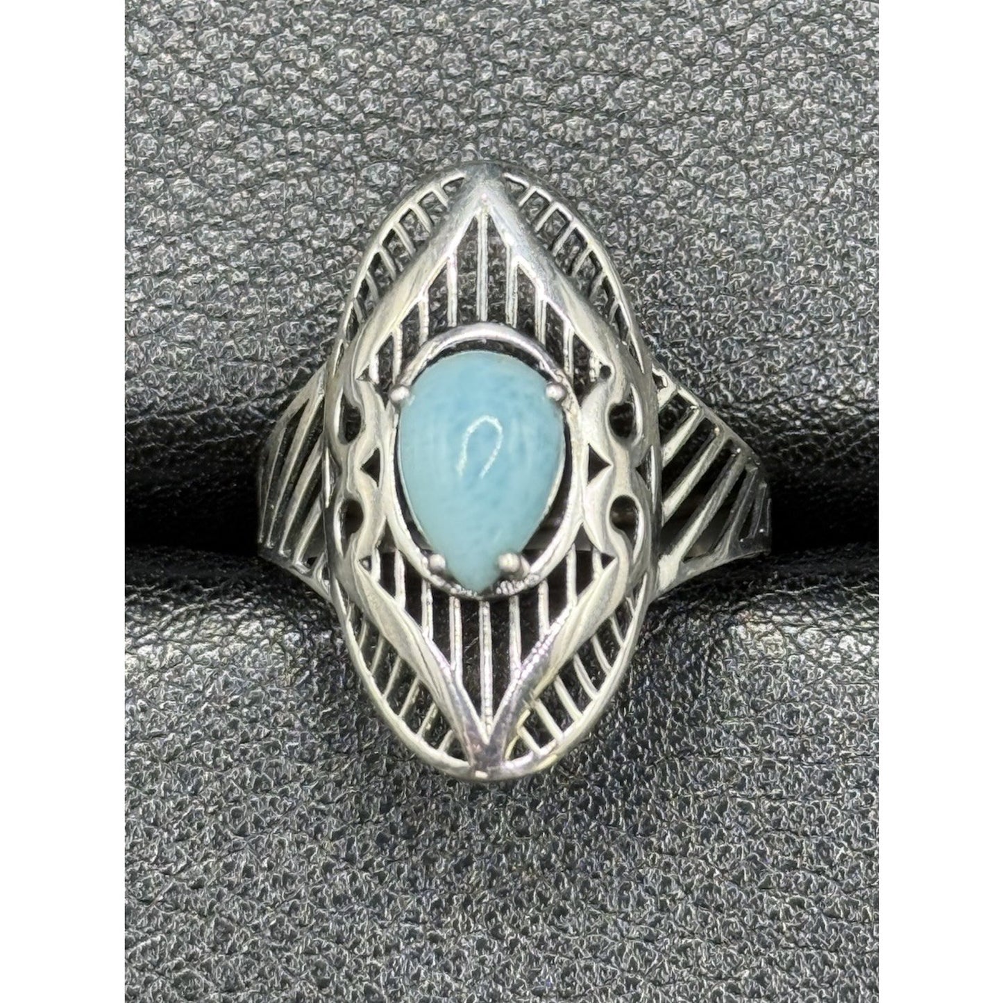 EUC Sterling Silver Genuine Pear Laramar Filigree Ring Size 9.00 P31