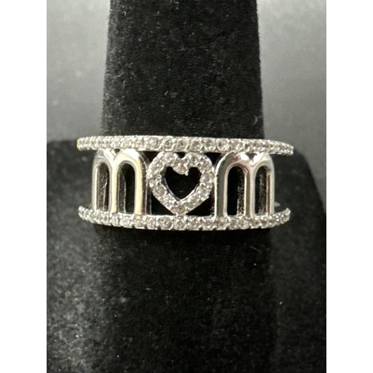 New Condition Sterling Silver CZ MOM Ring 925 Size 7