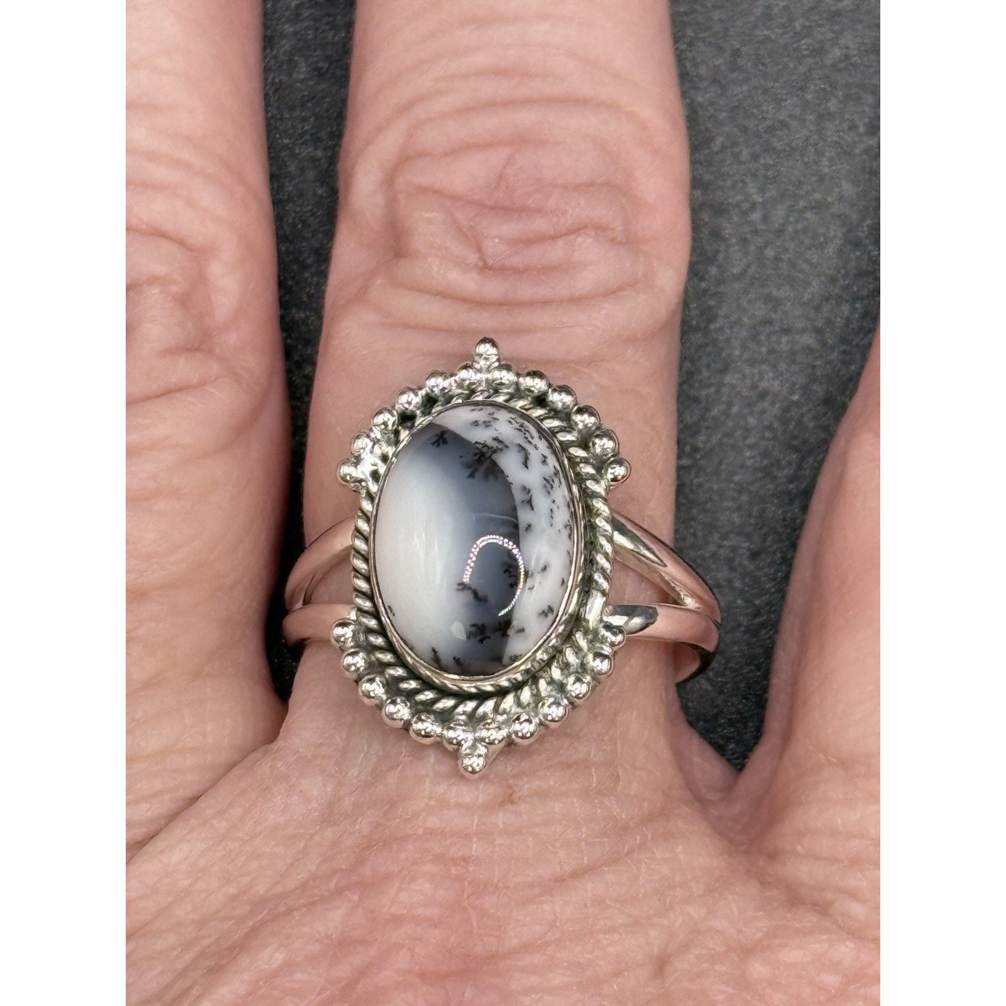 New Condition Sterling Silver Dendrite Opal Ring Size 10.00