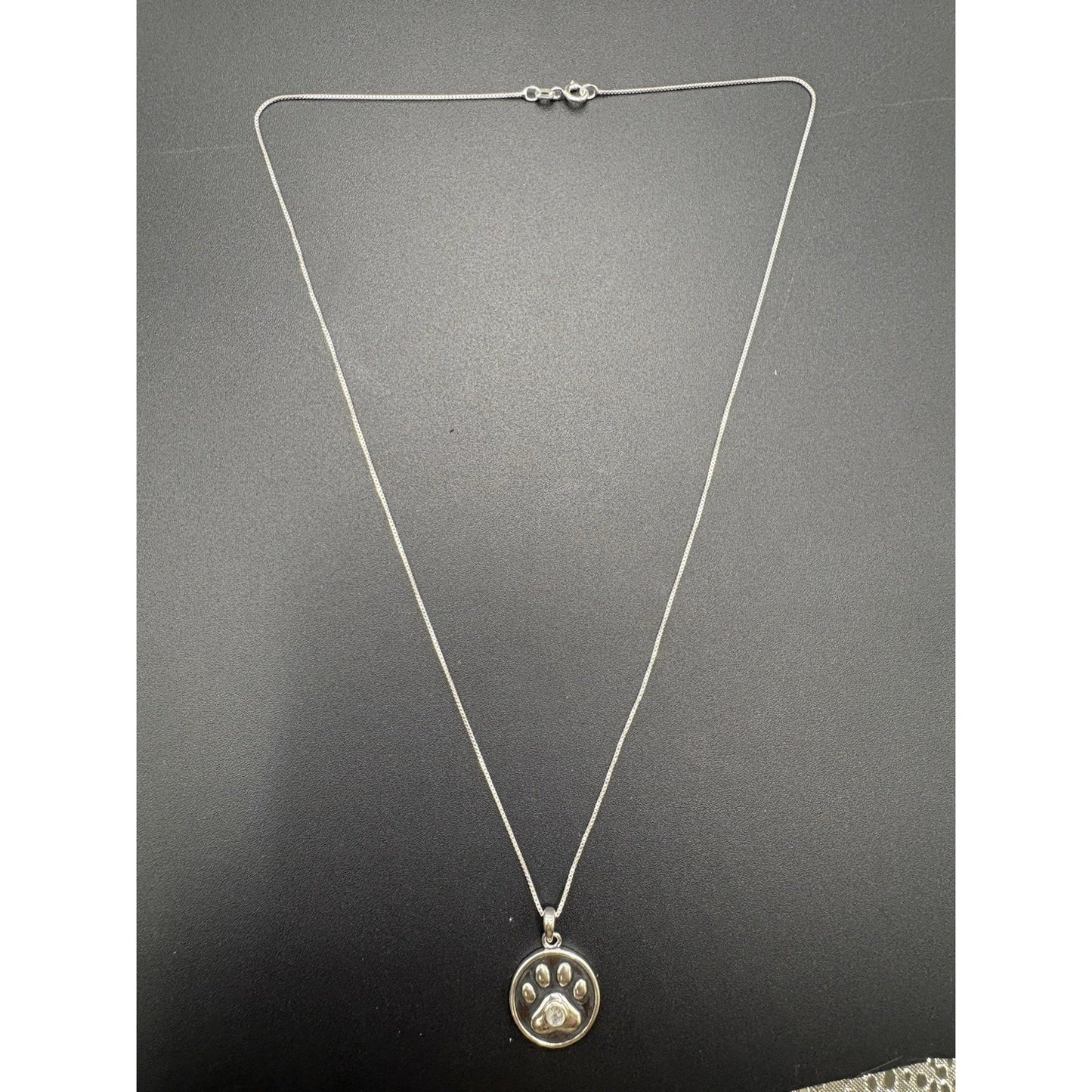 New Condition 18" Sterling Silver Paw Print Moonstone Pendant Necklace